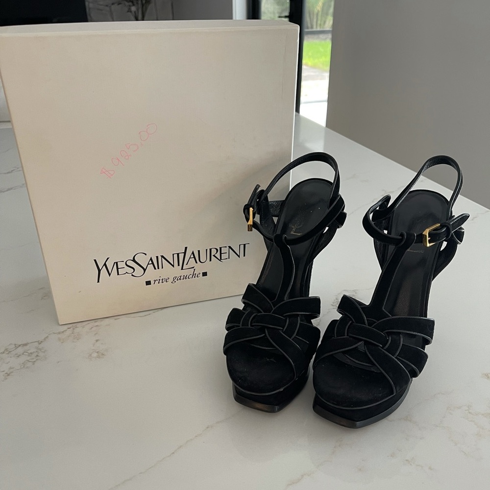 Saint Laurent Tribute Velvet Platform Sandal